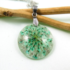 Botanical Pendant with Infused Ashes and Queen Lace Flowers