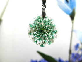 Botanical Pendant with Infused Ashes and Queen Lace Flowers