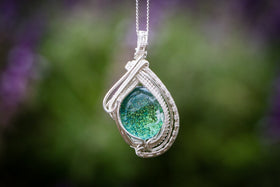 The Soho - Sterling Silver Wire Wrapped Dichroic Glass Pendant with Cremation Ash