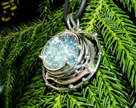 Caged Glass Galaxy Pendant - Unique Cremation Jewelry with Cremation Ash in Glass