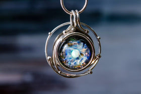Caged Glass Galaxy Necklace- Cremation Jewelry