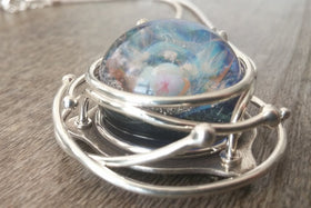 Caged Glass Galaxy Necklace- Cremation Jewelry