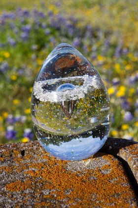 Clear Bubble Veiled Memorial Egg Paperweight with Ash in Glass