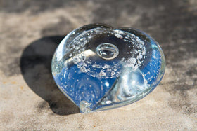 Clear Memorial Glass Heart with Cremation Ash from People and Pets