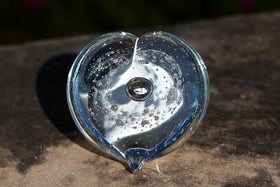 Clear Memorial Glass Heart with Cremation Ash from People and Pets