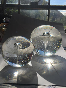 Clear Bubble Veiled Memorial Orb Paperweight with Ash in Glass