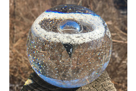 Clear Bubble Veiled Memorial Orb Paperweight with Ash in Glass