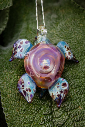 Coral Reef Turtle Glass Pendant with Infused Cremation Ash