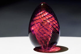 Cranberry Spiral Glass Egg with Cremation Ash