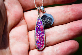 Long Silver and Crushed Opal Necklace with Cremation Ash