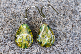 Crocodile Green Drop Earrings with Cremation Ash