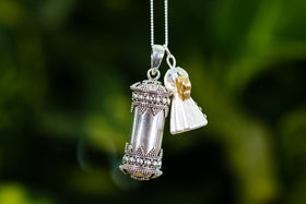 Cylinder Sterling Silver Keepsake Urn with Angel Charm
