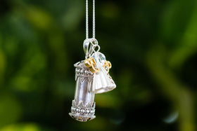 Cylinder Sterling Silver Keepsake Urn with Angel Charm