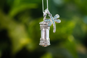 Cylinder Sterling Silver Keepsake Urn with Dragonfly