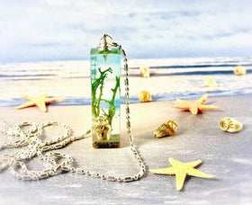 Deep in the Ocean Pendant with Infused Ash, Seaweed and Seashell