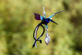 Double Tailed Hummingbird Bird with Silver Keepsake for Ashes