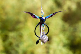 Double Tailed Hummingbird Bird with Silver Keepsake for Ashes