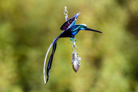 Double Tailed Hummingbird Bird with Silver Keepsake for Ashes
