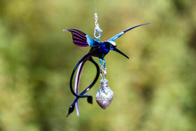 Double Tailed Hummingbird Bird with Silver Keepsake for Ashes