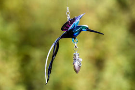 Double Tailed Hummingbird Bird with Silver Keepsake for Ashes