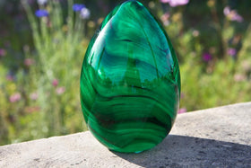 Emerald Green Egg Glass Memorial Paperweight with Cremains Ash