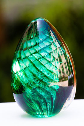 Emerald Spiral Egg - Cremation Glass Art