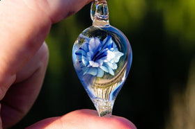 Glass Flower Pendants with Infused Ash