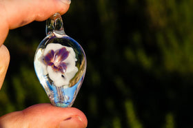 Glass Flower Pendants with Infused Ash