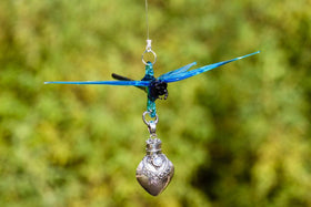 Glass Dragonfly Figurine with Silver Keepsake for Ashes