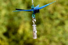 Glass Dragonfly Figurine with Silver Keepsake for Ashes