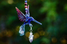 Glass Hummingbird with Silver Keepsake Urn for Ashes