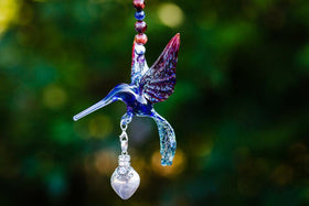 Glass Hummingbird with Silver Keepsake Urn for Ashes