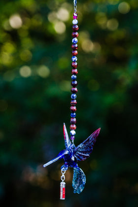 Glass Hummingbird with Silver Keepsake Urn for Ashes