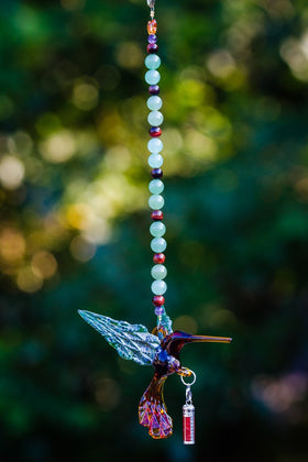 Glass Hummingbird with Silver Keepsake Urn for Cremains