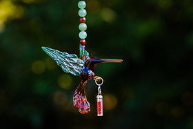Glass Hummingbird with Silver Keepsake Urn for Cremains