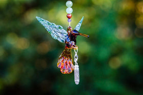 Glass Hummingbird with Silver Keepsake Urn for Cremains