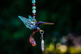 Glass Hummingbird with Silver Keepsake Urn for Cremains