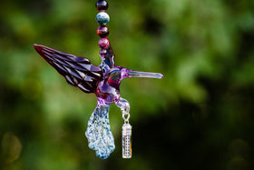 Glass Hummingbird with Silver Keepsake Urn for Cremation Ash