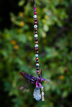 Glass Hummingbird with Silver Keepsake Urn for Cremation Ash