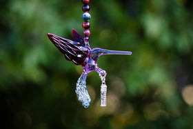 Glass Hummingbird with Silver Keepsake Urn for Cremation Ash