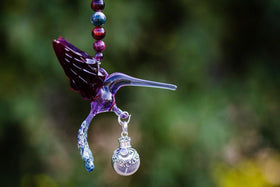 Glass Hummingbird with Silver Keepsake Urn for Cremation Ash
