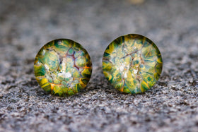 Crocodile Green Stud Earrings with Cremation Ash