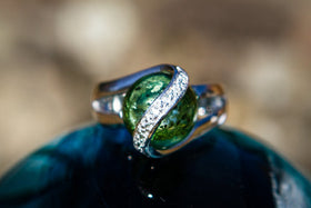 Sparkle Ring with 12mm Translucent Glass Marble Infused with Cremains