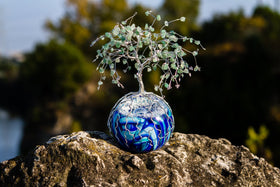 Snowy Mountain Top Tree of Life with Cremains and Adventurine Beading