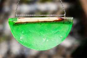 Wood and Crystal Resin Half Crescent Pendant