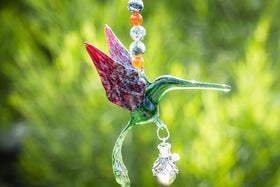 Handcrafted Glass Hummingbird Spirit Animal with Silver Keepsake Vial