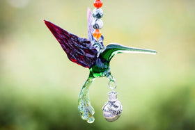 Handcrafted Glass Hummingbird Spirit Animal with Silver Keepsake Vial