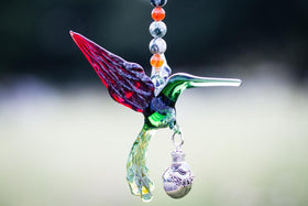 Handcrafted Glass Hummingbird Spirit Animal with Silver Keepsake Vial