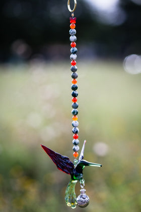 Handcrafted Glass Hummingbird Spirit Animal with Silver Keepsake Vial