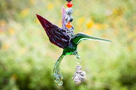 Handcrafted Glass Hummingbird Spirit Animal with Silver Keepsake Vial